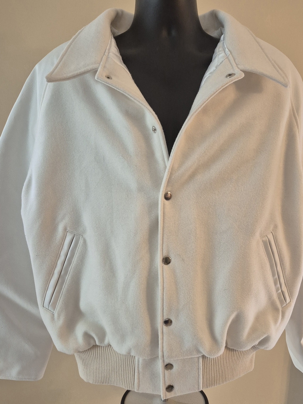 Men's Cream Bomber Jacket with Snap Front